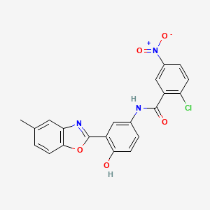 molecular formula C21H14ClN3O5 B3892930 2-chloro-N-[4-hydroxy-3-(5-methyl-1,3-benzoxazol-2-yl)phenyl]-5-nitrobenzamide 