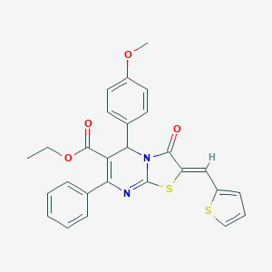 molecular formula C27H22N2O4S2 B389295 ETHYL (2Z)-5-(4-METHOXYPHENYL)-3-OXO-7-PHENYL-2-[(THIOPHEN-2-YL)METHYLIDENE]-2H,3H,5H-[1,3]THIAZOLO[3,2-A]PYRIMIDINE-6-CARBOXYLATE 