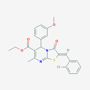 molecular formula C24H21ClN2O4S B389299 ETHYL (2Z)-2-[(2-CHLOROPHENYL)METHYLIDENE]-5-(3-METHOXYPHENYL)-7-METHYL-3-OXO-2H,3H,5H-[1,3]THIAZOLO[3,2-A]PYRIMIDINE-6-CARBOXYLATE 