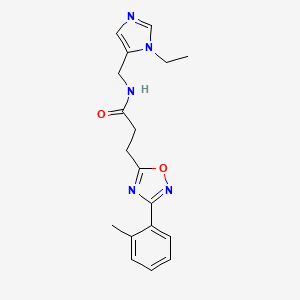 molecular formula C18H21N5O2 B3893010 N-[(1-ethyl-1H-imidazol-5-yl)methyl]-3-[3-(2-methylphenyl)-1,2,4-oxadiazol-5-yl]propanamide 