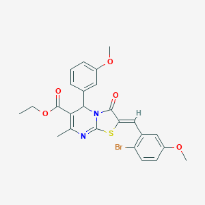 molecular formula C25H23BrN2O5S B389305 ETHYL (2Z)-2-[(2-BROMO-5-METHOXYPHENYL)METHYLIDENE]-5-(3-METHOXYPHENYL)-7-METHYL-3-OXO-2H,3H,5H-[1,3]THIAZOLO[3,2-A]PYRIMIDINE-6-CARBOXYLATE 