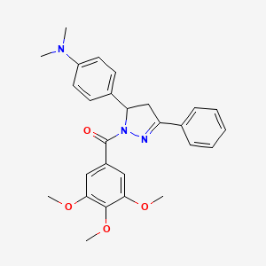 molecular formula C27H29N3O4 B3893072 N,N-dimethyl-4-[3-phenyl-1-(3,4,5-trimethoxybenzoyl)-4,5-dihydro-1H-pyrazol-5-yl]aniline 