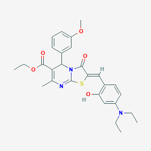 molecular formula C28H31N3O5S B389311 ETHYL (2Z)-2-{[4-(DIETHYLAMINO)-2-HYDROXYPHENYL]METHYLIDENE}-5-(3-METHOXYPHENYL)-7-METHYL-3-OXO-2H,3H,5H-[1,3]THIAZOLO[3,2-A]PYRIMIDINE-6-CARBOXYLATE 