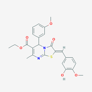 molecular formula C25H24N2O6S B389314 ETHYL (2Z)-2-[(3-HYDROXY-4-METHOXYPHENYL)METHYLIDENE]-5-(3-METHOXYPHENYL)-7-METHYL-3-OXO-2H,3H,5H-[1,3]THIAZOLO[3,2-A]PYRIMIDINE-6-CARBOXYLATE 