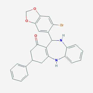 molecular formula C26H21BrN2O3 B389343 11-(6-bromo-1,3-benzodioxol-5-yl)-3-phenyl-2,3,4,5,10,11-hexahydro-1H-dibenzo[b,e][1,4]diazepin-1-one 