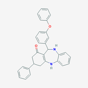 molecular formula C31H26N2O2 B389357 11-(3-phenoxyphenyl)-3-phenyl-2,3,4,5,10,11-hexahydro-1H-dibenzo[b,e][1,4]diazepin-1-one 
