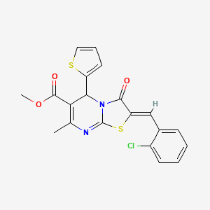 molecular formula C20H15ClN2O3S2 B3893599 Methyl (2Z)-2-[(2-chlorophenyl)methylidene]-7-methyl-3-oxo-5-(thiophen-2-YL)-2H,3H,5H-[1,3]thiazolo[3,2-A]pyrimidine-6-carboxylate 