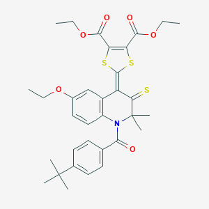 molecular formula C33H37NO6S3 B389362 4,5-DIETHYL 2-[1-(4-TERT-BUTYLBENZOYL)-6-ETHOXY-2,2-DIMETHYL-3-SULFANYLIDENE-1,2,3,4-TETRAHYDROQUINOLIN-4-YLIDENE]-2H-1,3-DITHIOLE-4,5-DICARBOXYLATE 