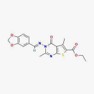 molecular formula C19H17N3O5S B3893805 ethyl 3-[(E)-1,3-benzodioxol-5-ylmethylideneamino]-2,5-dimethyl-4-oxothieno[2,3-d]pyrimidine-6-carboxylate 