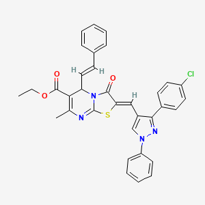 molecular formula C34H27ClN4O3S B3893928 ethyl (2Z)-2-{[3-(4-chlorophenyl)-1-phenyl-1H-pyrazol-4-yl]methylidene}-7-methyl-3-oxo-5-[(E)-2-phenylethenyl]-2,3-dihydro-5H-[1,3]thiazolo[3,2-a]pyrimidine-6-carboxylate 