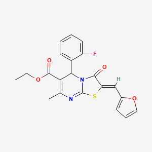 molecular formula C21H17FN2O4S B3893998 ETHYL (2Z)-5-(2-FLUOROPHENYL)-2-[(FURAN-2-YL)METHYLIDENE]-7-METHYL-3-OXO-2H,3H,5H-[1,3]THIAZOLO[3,2-A]PYRIMIDINE-6-CARBOXYLATE 