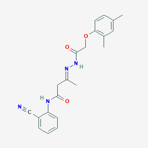 molecular formula C21H22N4O3 B3894318 N-(2-cyanophenyl)-3-{[(2,4-dimethylphenoxy)acetyl]hydrazono}butanamide 