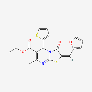 molecular formula C19H16N2O4S2 B3894378 ethyl (2E)-2-(furan-2-ylmethylidene)-7-methyl-3-oxo-5-(thiophen-2-yl)-2,3-dihydro-5H-[1,3]thiazolo[3,2-a]pyrimidine-6-carboxylate 