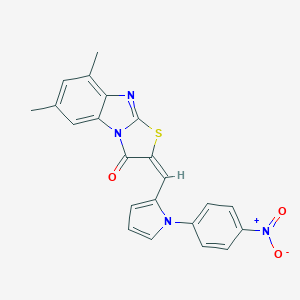 molecular formula C22H16N4O3S B389448 6,8-DIMETHYL-2-{[1-(4-NITROPHENYL)-1H-PYRROL-2-YL]METHYLENE}[1,3]THIAZOLO[3,2-A][1,3]BENZIMIDAZOL-3(2H)-ONE 