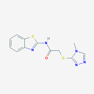 molecular formula C12H11N5OS2 B389451 N~1~-(1,3-BENZOTHIAZOL-2-YL)-2-[(4-METHYL-4H-1,2,4-TRIAZOL-3-YL)SULFANYL]ACETAMIDE 