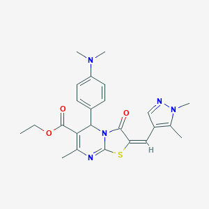 molecular formula C24H27N5O3S B389456 ethyl (2E)-2-[(1,5-dimethyl-1H-pyrazol-4-yl)methylidene]-5-[4-(dimethylamino)phenyl]-7-methyl-3-oxo-2H,3H,5H-[1,3]thiazolo[3,2-a]pyrimidine-6-carboxylate CAS No. 309920-59-0