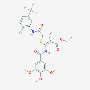 molecular formula C26H24ClF3N2O7S B389487 ETHYL 5-{[2-CHLORO-5-(TRIFLUOROMETHYL)PHENYL]CARBAMOYL}-4-METHYL-2-(3,4,5-TRIMETHOXYBENZAMIDO)THIOPHENE-3-CARBOXYLATE 