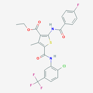 molecular formula C23H17ClF4N2O4S B389489 ETHYL 5-{[2-CHLORO-5-(TRIFLUOROMETHYL)PHENYL]CARBAMOYL}-2-(4-FLUOROBENZAMIDO)-4-METHYLTHIOPHENE-3-CARBOXYLATE 
