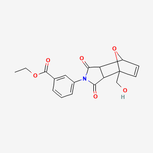 molecular formula C18H17NO6 B3894956 ethyl 3-[1-(hydroxymethyl)-3,5-dioxo-10-oxa-4-azatricyclo[5.2.1.0~2,6~]dec-8-en-4-yl]benzoate 