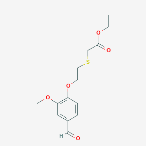 molecular formula C14H18O5S B3894974 Ethyl 2-[2-(4-formyl-2-methoxyphenoxy)ethylsulfanyl]acetate 