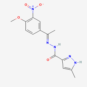 molecular formula C14H15N5O4 B3894991 N'-[1-(4-methoxy-3-nitrophenyl)ethylidene]-3-methyl-1H-pyrazole-5-carbohydrazide 