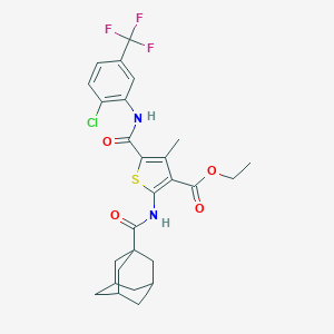 molecular formula C27H28ClF3N2O4S B389516 ETHYL 2-(ADAMANTANE-1-AMIDO)-5-{[2-CHLORO-5-(TRIFLUOROMETHYL)PHENYL]CARBAMOYL}-4-METHYLTHIOPHENE-3-CARBOXYLATE 