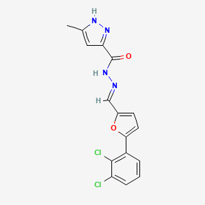 molecular formula C16H12Cl2N4O2 B3895536 N'-{[5-(2,3-dichlorophenyl)-2-furyl]methylene}-3-methyl-1H-pyrazole-5-carbohydrazide 