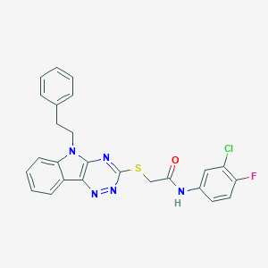 molecular formula C25H19ClFN5OS B389565 N-(3-chloro-4-fluorophenyl)-2-{[5-(2-phenylethyl)-5H-[1,2,4]triazino[5,6-b]indol-3-yl]sulfanyl}acetamide 