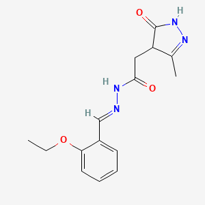 molecular formula C15H18N4O3 B3896567 N'-[(E)-(2-ethoxyphenyl)methylidene]-2-(3-methyl-5-oxo-4,5-dihydro-1H-pyrazol-4-yl)acetohydrazide 