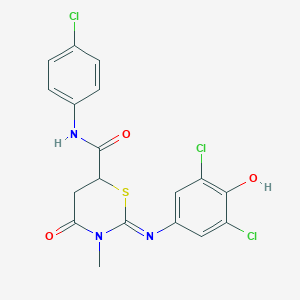 molecular formula C18H14Cl3N3O3S B389674 N-(4-chlorophenyl)-2-(3,5-dichloro-4-hydroxyphenyl)imino-3-methyl-4-oxo-1,3-thiazinane-6-carboxamide CAS No. 442629-46-1