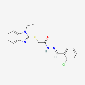molecular formula C18H17ClN4OS B3896742 N'-[(E)-(2-chlorophenyl)methylidene]-2-[(1-ethyl-1H-benzimidazol-2-yl)sulfanyl]acetohydrazide CAS No. 5888-18-6