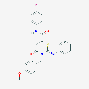 molecular formula C25H22FN3O3S B389677 N-(4-fluorophenyl)-3-(4-methoxybenzyl)-4-oxo-2-(phenylimino)-1,3-thiazinane-6-carboxamide CAS No. 405901-77-1