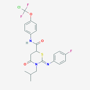 molecular formula C22H21ClF3N3O3S B389683 N-{4-[chloro(difluoro)methoxy]phenyl}-2-[(4-fluorophenyl)imino]-3-isobutyl-4-oxo-1,3-thiazinane-6-carboxamide 