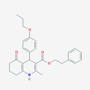 molecular formula C28H31NO4 B389690 2-Phenylethyl 2-methyl-5-oxo-4-(4-propoxyphenyl)-1,4,5,6,7,8-hexahydroquinoline-3-carboxylate 