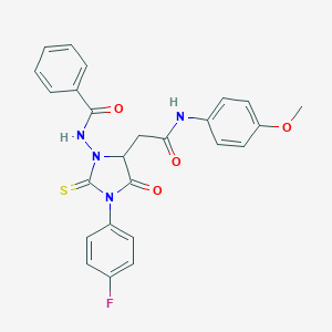 molecular formula C25H21FN4O4S B389692 N-{3-(4-fluorophenyl)-5-[2-(4-methoxyanilino)-2-oxoethyl]-4-oxo-2-thioxo-1-imidazolidinyl}benzamide CAS No. 367926-10-1