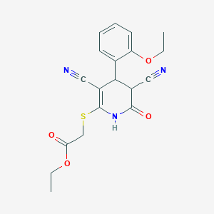 molecular formula C19H19N3O4S B389694 Ethyl {[3,5-dicyano-4-(2-ethoxyphenyl)-6-oxo-1,4,5,6-tetrahydropyridin-2-yl]sulfanyl}acetate 