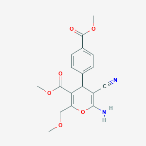 molecular formula C18H18N2O6 B389712 Methyl 6-amino-5-cyano-4-[4-(methoxycarbonyl)phenyl]-2-(methoxymethyl)-4H-pyran-3-carboxylate 