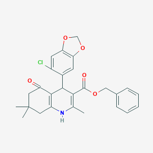 molecular formula C27H26ClNO5 B389714 BENZYL 4-(6-CHLORO-2H-1,3-BENZODIOXOL-5-YL)-2,7,7-TRIMETHYL-5-OXO-1,4,5,6,7,8-HEXAHYDROQUINOLINE-3-CARBOXYLATE 