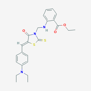 molecular formula C24H27N3O3S2 B389776 Ethyl 2-[({5-[4-(diethylamino)benzylidene]-4-oxo-2-thioxo-1,3-thiazolidin-3-yl}methyl)amino]benzoate 