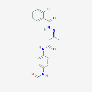 molecular formula C19H19ClN4O3 B389847 N-[4-(acetylamino)phenyl]-3-[(2-chlorobenzoyl)hydrazono]butanamide 