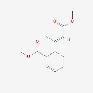 molecular formula C14H20O4 B039002 6-(3-Methoxy-1-methyl-3-oxo-1-propenyl)-3-methyl-2-cyclohexene-1-carboxylic acid methyl ester CAS No. 123219-86-3