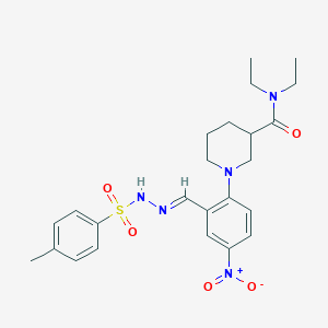 molecular formula C24H31N5O5S B3900223 N,N-DIETHYL-1-{2-[(E)-[(4-METHYLBENZENESULFONAMIDO)IMINO]METHYL]-4-NITROPHENYL}PIPERIDINE-3-CARBOXAMIDE 