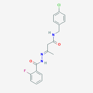 molecular formula C18H17ClFN3O2 B390048 N-(4-chlorobenzyl)-3-[(2-fluorobenzoyl)hydrazono]butanamide 