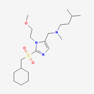 molecular formula C20H37N3O3S B3900488 N-[[2-(cyclohexylmethylsulfonyl)-3-(2-methoxyethyl)imidazol-4-yl]methyl]-N,3-dimethylbutan-1-amine 