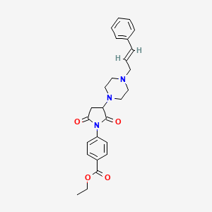 molecular formula C26H29N3O4 B3900555 ethyl 4-(2,5-dioxo-3-{4-[(2E)-3-phenylprop-2-en-1-yl]piperazin-1-yl}pyrrolidin-1-yl)benzoate 