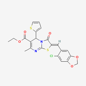 molecular formula C22H17ClN2O5S2 B3900690 ethyl (2Z)-2-[(6-chloro-1,3-benzodioxol-5-yl)methylidene]-7-methyl-3-oxo-5-(thiophen-2-yl)-2,3-dihydro-5H-[1,3]thiazolo[3,2-a]pyrimidine-6-carboxylate 