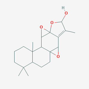 molecular formula C20H28O4 B039009 Bisoxireno(1,10a:3,4)phenanthro(3,2-b)furan-9-ol, 1,2,3,4,4a,5,6,7a,9,11a,11b,11c-dodecahydro-4,4,8,11c-tetramethyl- CAS No. 116360-82-8