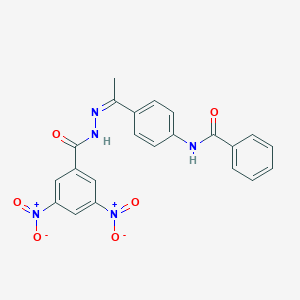 molecular formula C22H17N5O6 B390090 N-[4-(N-{3,5-bisnitrobenzoyl}ethanehydrazonoyl)phenyl]benzamide 