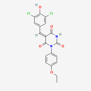 molecular formula C19H14Cl2N2O5 B3901714 (5E)-5-[(3,5-dichloro-4-hydroxyphenyl)methylidene]-1-(4-ethoxyphenyl)-1,3-diazinane-2,4,6-trione 