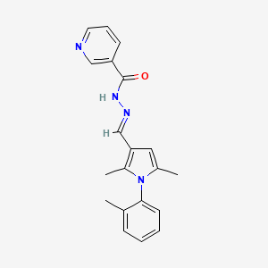 molecular formula C20H20N4O B3901726 N-[(E)-[2,5-dimethyl-1-(2-methylphenyl)pyrrol-3-yl]methylideneamino]pyridine-3-carboxamide 